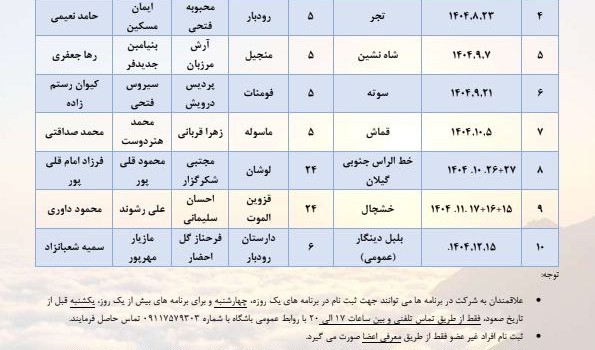 تقویم شش ماهه دوم ۱۴۰۴